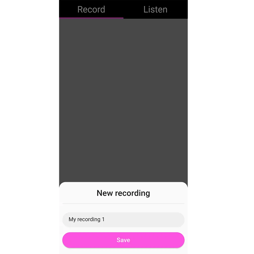 A screenshot from the app showing you how to save recordings