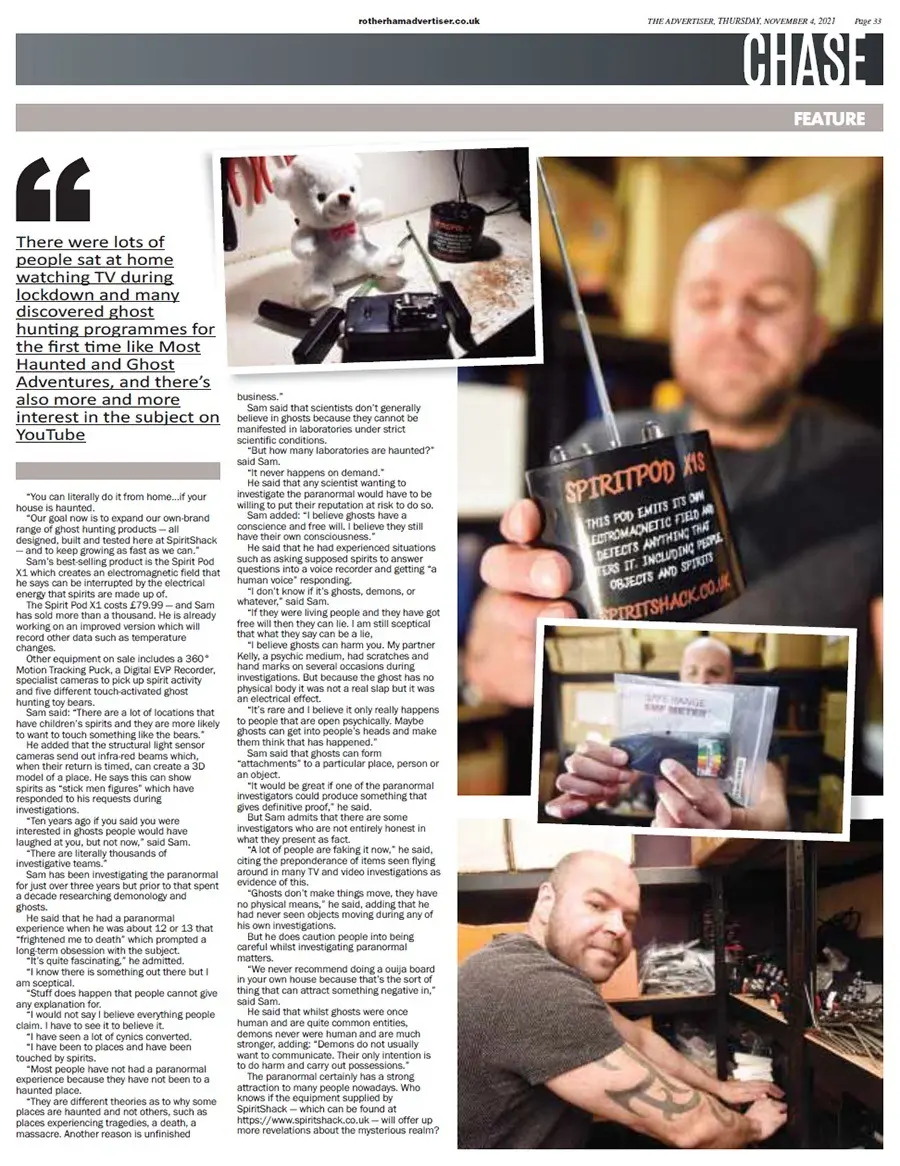Sam and SpiritShack featured in the Chase Magazine and Rotherham Advertiser