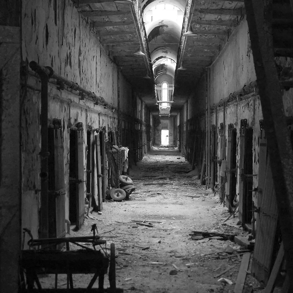 The Eastern State Penitentiary in black and white