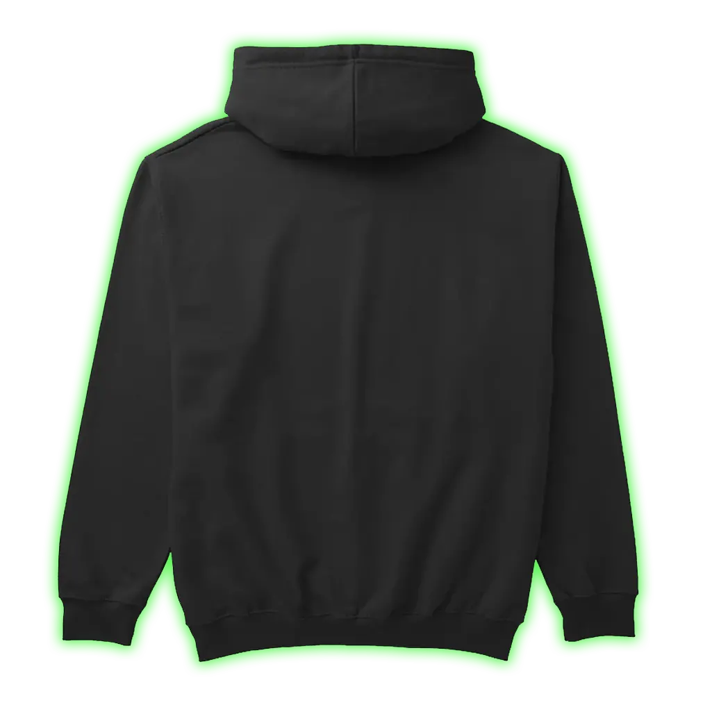 The hoodie from the back with a green glow